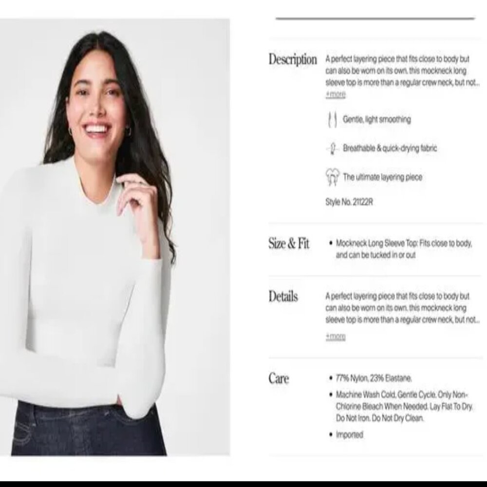 SPANX Fit-To-You Long Sleeve Mockneck Top - Off White - Smoothing - Picture 2 of 2